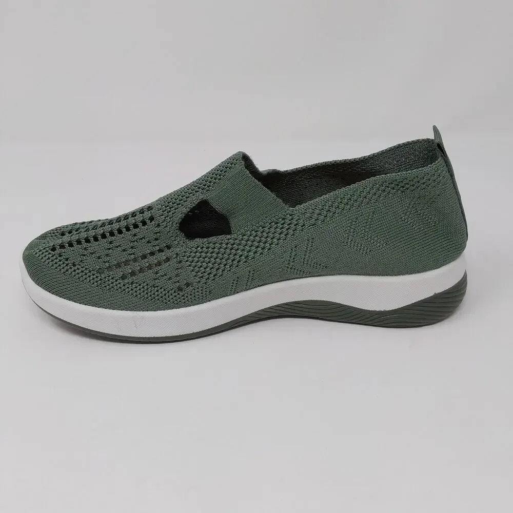Women's Knit Slip On Walking Shoes Sage Green Comfort Sneakers EU 38 US 7.5